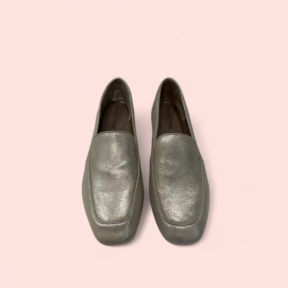 Donald J. Pliner Haro Silver Metallic Leather Slip On Loafer Women’s 8 M